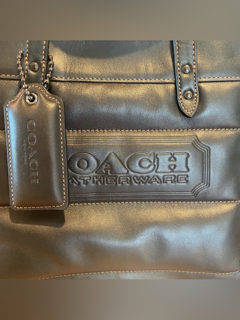 Coach Black Field Tote 22 - Smooth & Refined Calf Leather-Quilted Puffy Hangtag - Picture 6 of 10